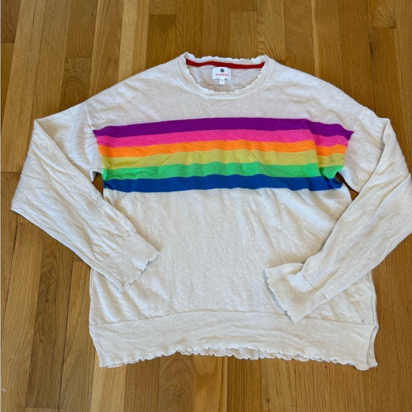SUNDRY Rainbow Stripe Crew Neck Sweater Wool Cashmere Blend Scallop trim - Picture 4 of 9